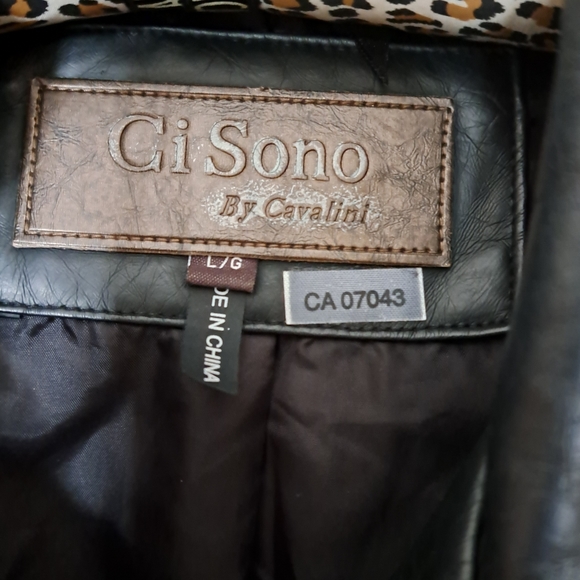 Faux Leather Moto Jacket with Knit Sleeves - Picture 14 of 14